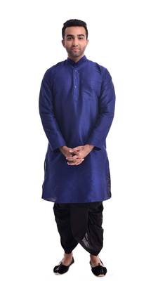 Blue Plain Silk Blend Dhoti Kurta 1