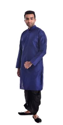 Blue Plain Silk Blend Dhoti Kurta 3