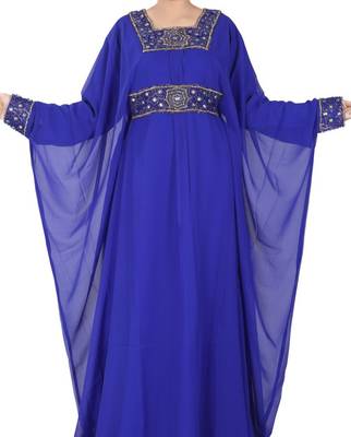 Blue embroidered georgette islamic kaftan 5