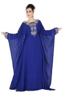 Blue embroidered georgette islamic-kaftans 4