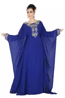 Blue embroidered georgette islamic-kaftans