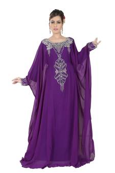 Purple embroidered georgette islamic-kaftans