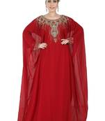 Red embroidered georgette islamic-kaftans