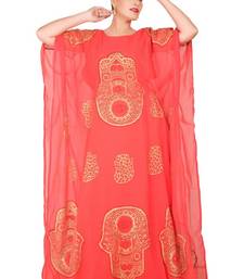 Peach embroidered georgette islamic-kaftans