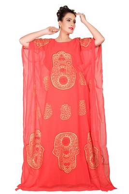 Peach embroidered georgette islamic-kaftans 1