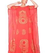 Peach embroidered georgette islamic-kaftans