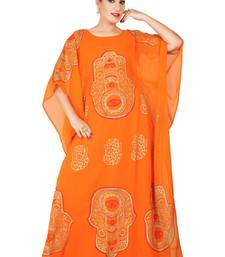 Orange embroidered georgette islamic-kaftans