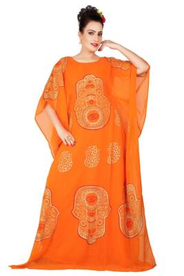 Orange embroidered georgette islamic-kaftans 5