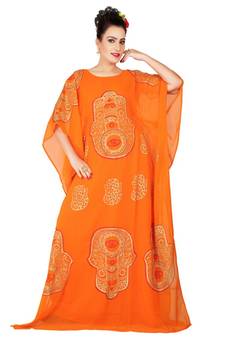 Orange embroidered georgette islamic-kaftans