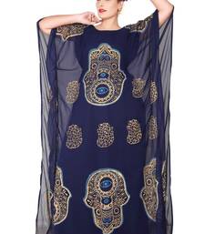 Navy-blue embroidered georgette islamic-kaftans