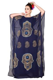 Navy-blue embroidered georgette islamic-kaftans