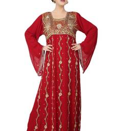 Red embroidered georgette islamic-kaftans