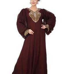Brown embroidered georgette islamic-kaftans