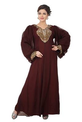 Brown embroidered georgette islamic-kaftans 3