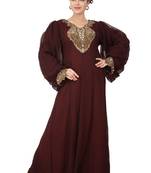Brown embroidered georgette islamic-kaftans