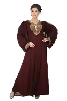Brown embroidered georgette islamic-kaftans