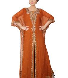 Dark-blood-red embroidered georgette islamic-kaftans