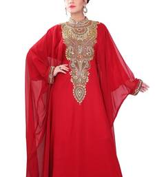Red embroidered georgette islamic-kaftans