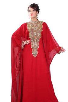 Red embroidered georgette islamic-kaftans