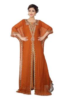 Dark-blood-red embroidered georgette islamic-kaftans