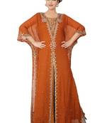 Dark-blood-red embroidered georgette islamic-kaftans