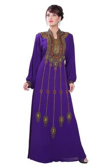 Purple embroidered georgette islamic-kaftans