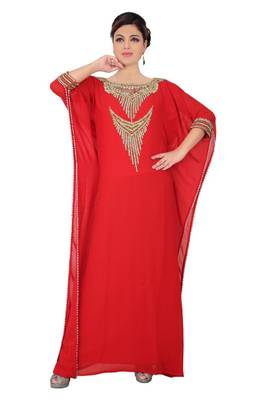 Red embroidered georgette islamic-kaftans 4