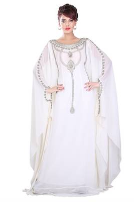 White embroidered georgette islamic-kaftans 1