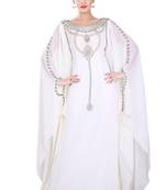 White embroidered georgette islamic-kaftans