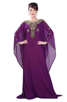 Purple embroidered georgette islamic-kaftans