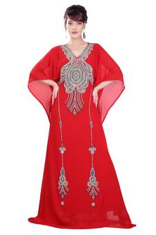 Red embroidered georgette islamic-kaftans