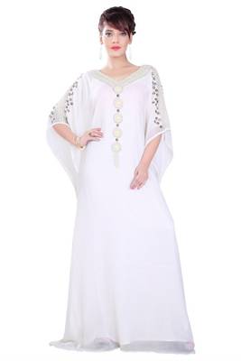 White embroidered georgette islamic-kaftans 1
