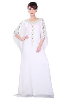White embroidered georgette islamic-kaftans