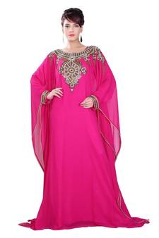 Pink embroidered georgette islamic-kaftans