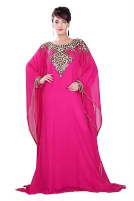 Pink embroidered georgette islamic-kaftans 5