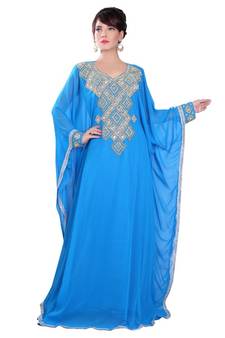 Blue embroidered georgette islamic-kaftans
