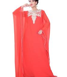 Peach embroidered georgette islamic-kaftans