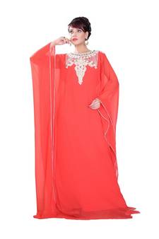 Peach embroidered georgette islamic-kaftans