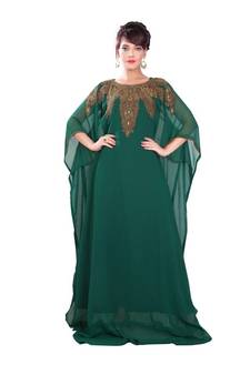 Green embroidered georgette islamic-kaftans