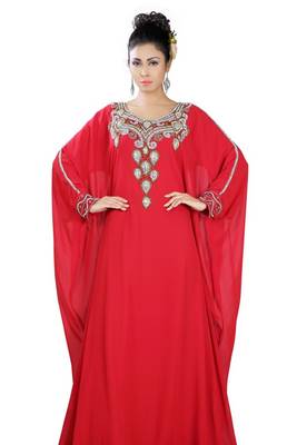 Red embroidered georgette islamic-kaftans 11