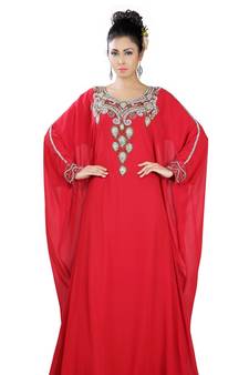 Red embroidered georgette islamic-kaftans