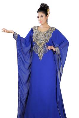 Blue embroidered georgette islamic-kaftans 8