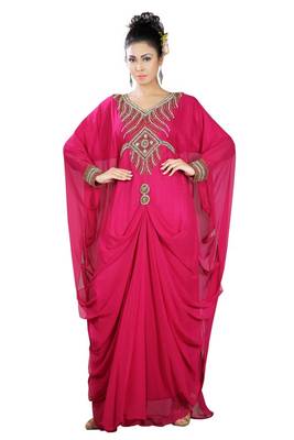 Pink embroidered georgette islamic-kaftans 1