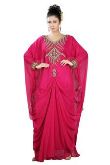Pink embroidered georgette islamic-kaftans