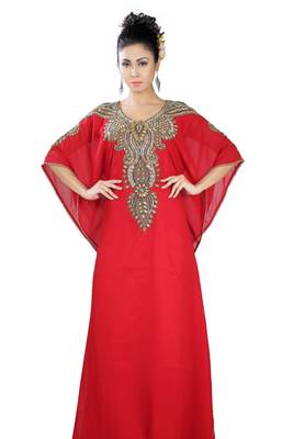 Red embroidered georgette islamic-kaftans 1