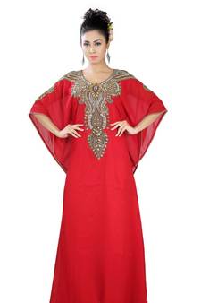 Red embroidered georgette islamic-kaftans