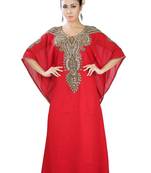 Red embroidered georgette islamic-kaftans