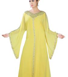 Yellow embroidered georgette islamic-kaftans