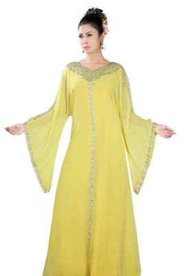 Yellow embroidered georgette islamic-kaftans 9