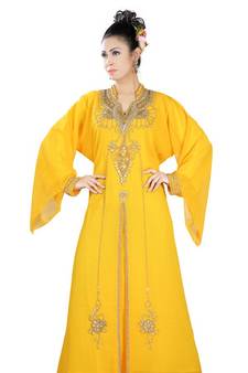 Yellow embroidered georgette islamic-kaftans